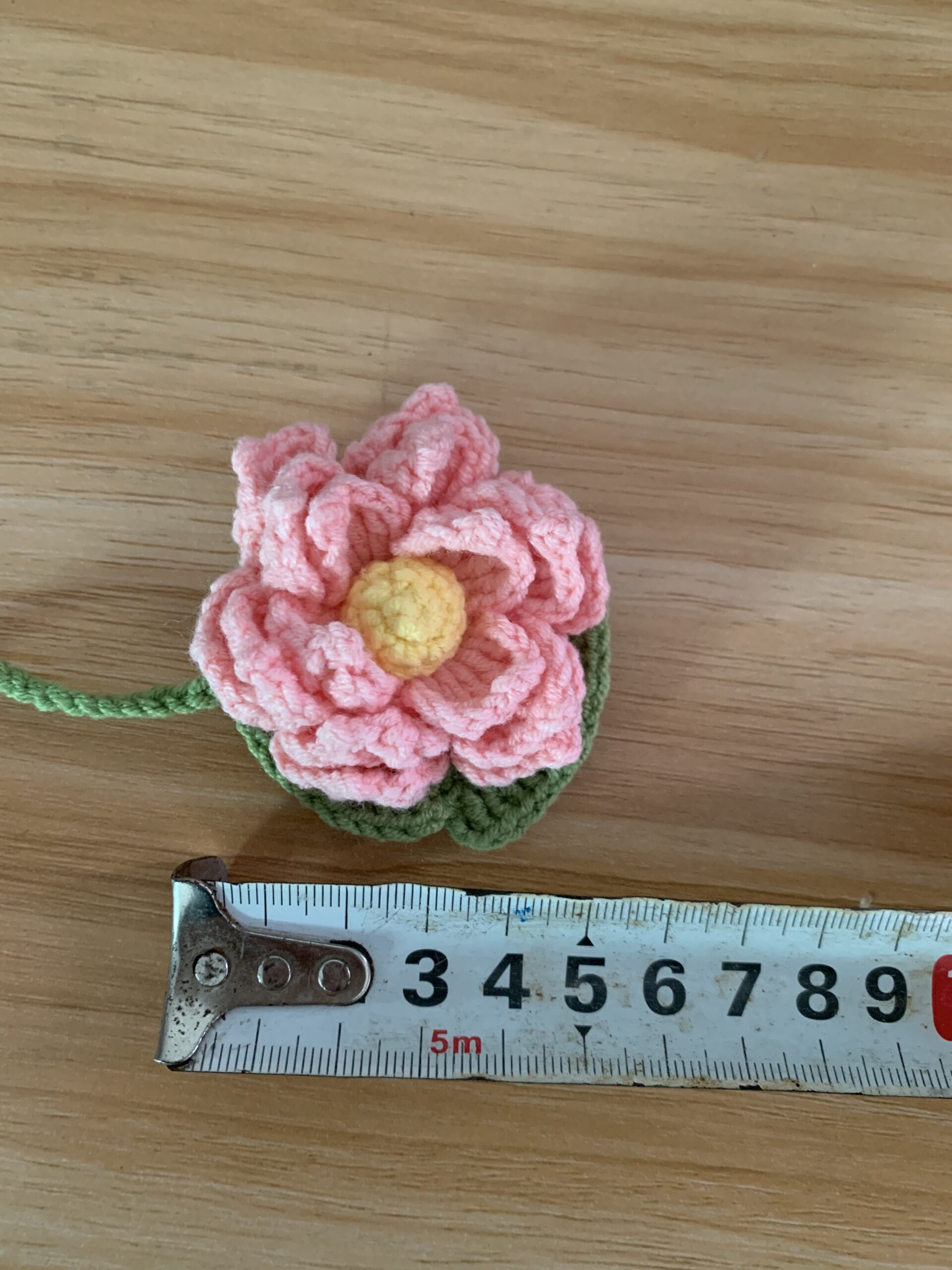 Hand-Crocheted Pink Lotus Flower Keychain, Pastel Floral Bag Charm, Car Ornament - Image 6