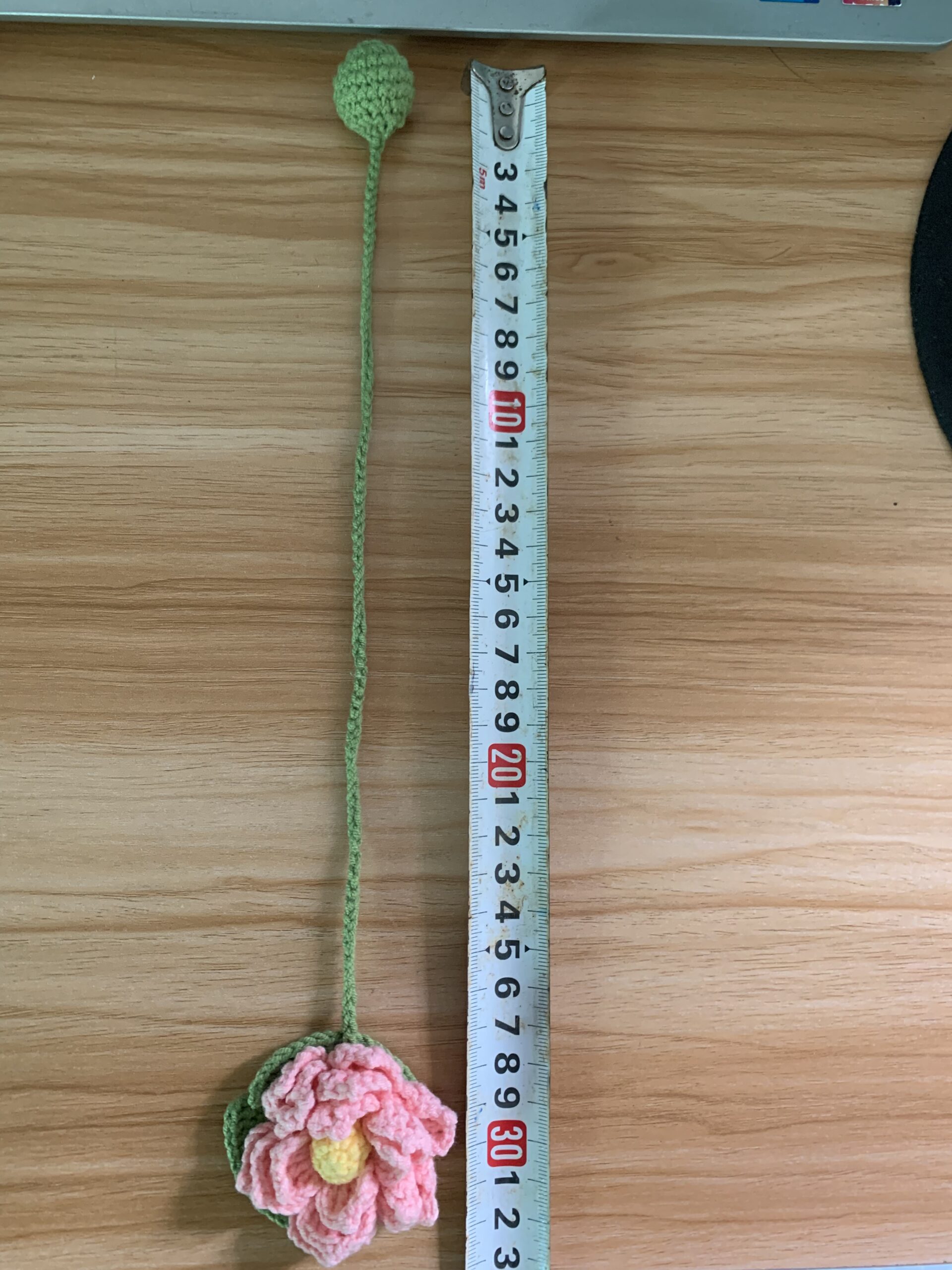 Hand-Crocheted Pink Lotus Flower Keychain, Pastel Floral Bag Charm, Car Ornament - Image 5