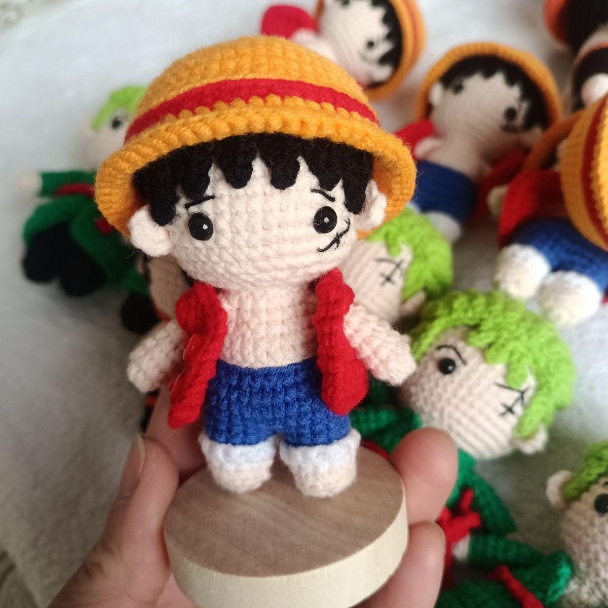 Handmade One Piece Inspired Anime Plush – Crochet Luffy, Zoro & Ace Mini Figures, 8cm Cute Amigurumi Dolls, Collectible Gift for Anime Fans - Image 3
