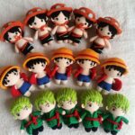 Handmade One Piece Inspired Anime Plush – Crochet Luffy, Zoro & Ace Mini Figures, 8cm Cute Amigurumi Dolls, Collectible Gift for Anime Fans