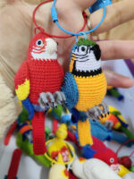 Custom Crochet Macaw Keychain, Realistic Parrot Plush Toy, Blue Gold Scarlet (Small/Medium)