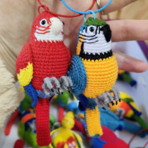 Custom Crochet Macaw Keychain, Realistic Parrot Plush Toy, Blue Gold Scarlet (Small/Medium)