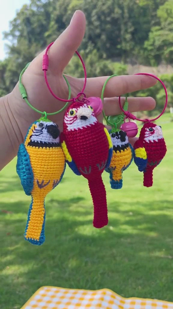Custom Crochet Macaw Keychain, Realistic Parrot Plush Toy, Blue Gold Scarlet (Small/Medium) - Image 3