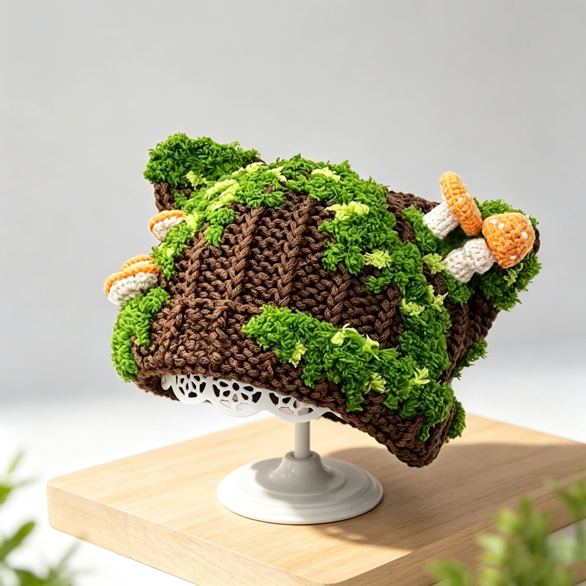 Handmade Crochet Mushroom Hat – Crochet Forest Moss Knit Hat with 3D Mushrooms, Cottagecore Aesthetic Winter Cap, 4 Colors Available - Image 6