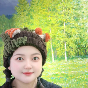 Handmade Crochet Mushroom Hat – Crochet Forest Moss Knit Hat with 3D Mushrooms, Cottagecore Aesthetic Winter Cap, 4 Colors Available
