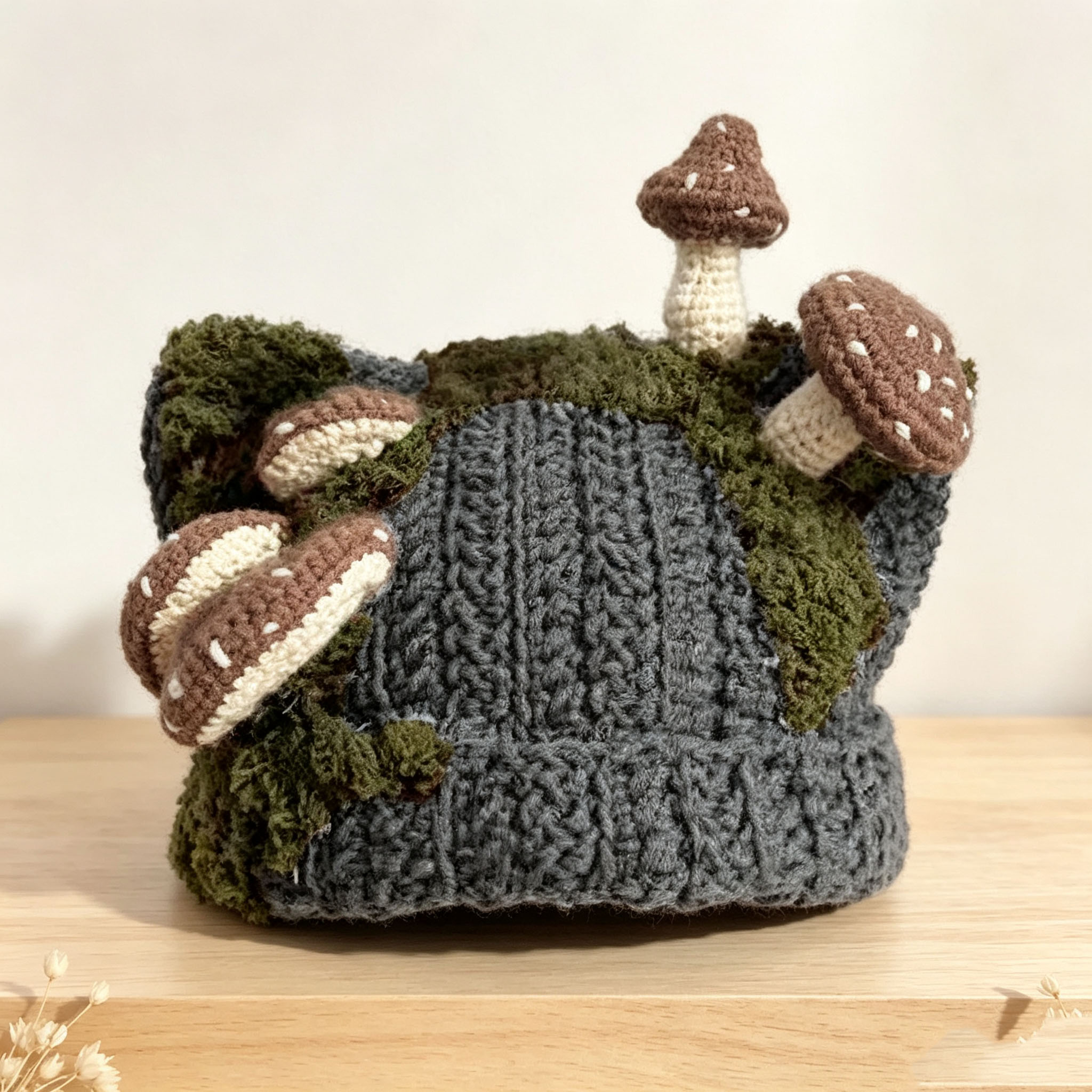 Handmade Crochet Mushroom Hat – Crochet Forest Moss Knit Hat with 3D Mushrooms, Cottagecore Aesthetic Winter Cap, 4 Colors Available - Image 7