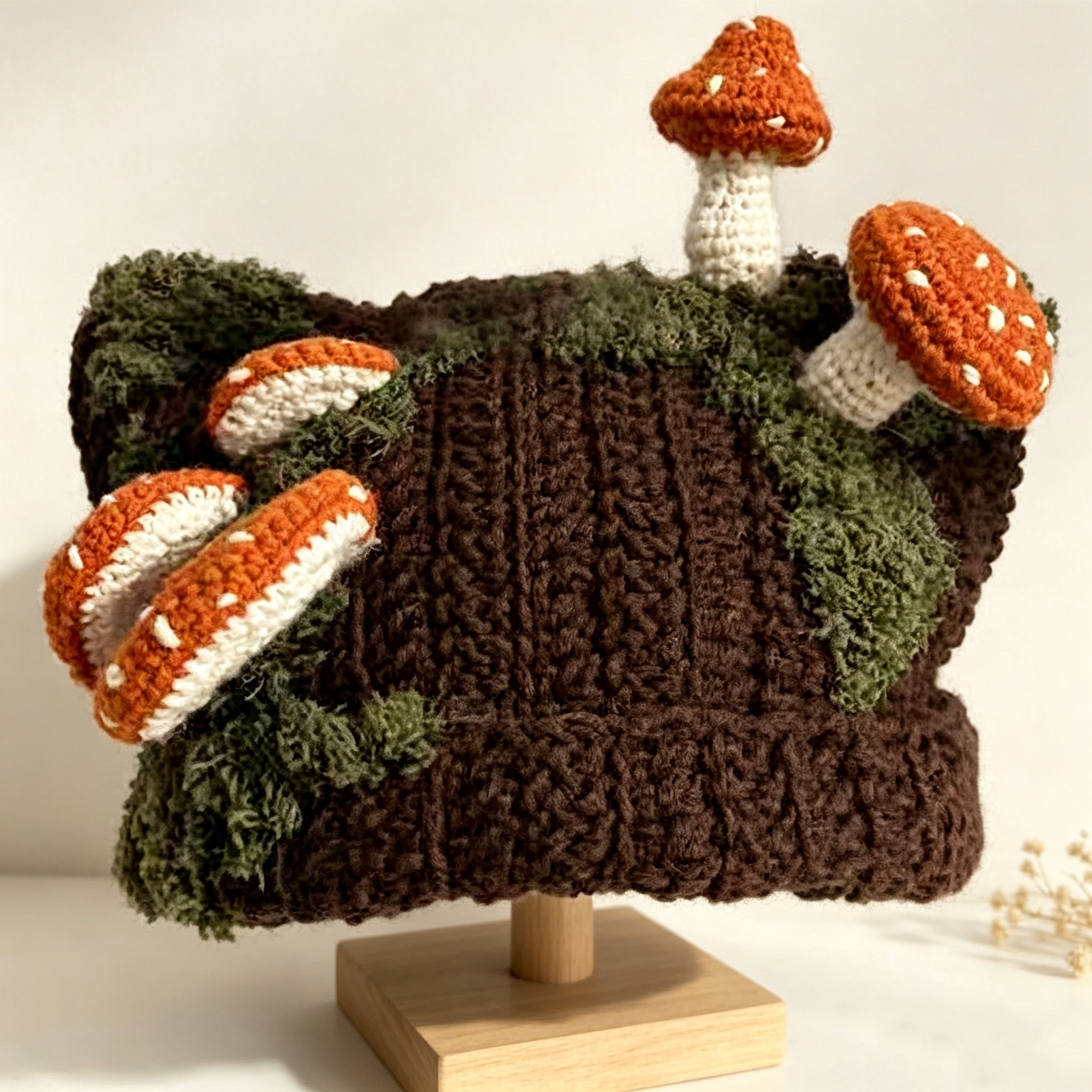 Handmade Crochet Mushroom Hat – Crochet Forest Moss Knit Hat with 3D Mushrooms, Cottagecore Aesthetic Winter Cap, 4 Colors Available - Image 8