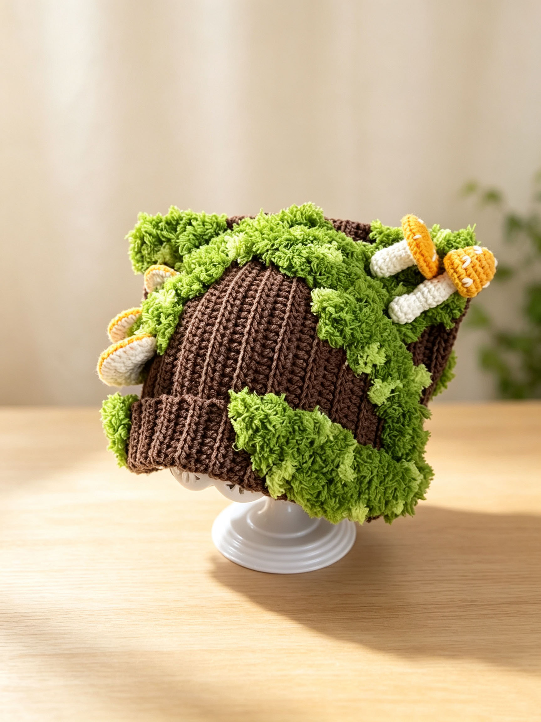 Handmade Crochet Mushroom Hat – Crochet Forest Moss Knit Hat with 3D Mushrooms, Cottagecore Aesthetic Winter Cap, 4 Colors Available - Image 9