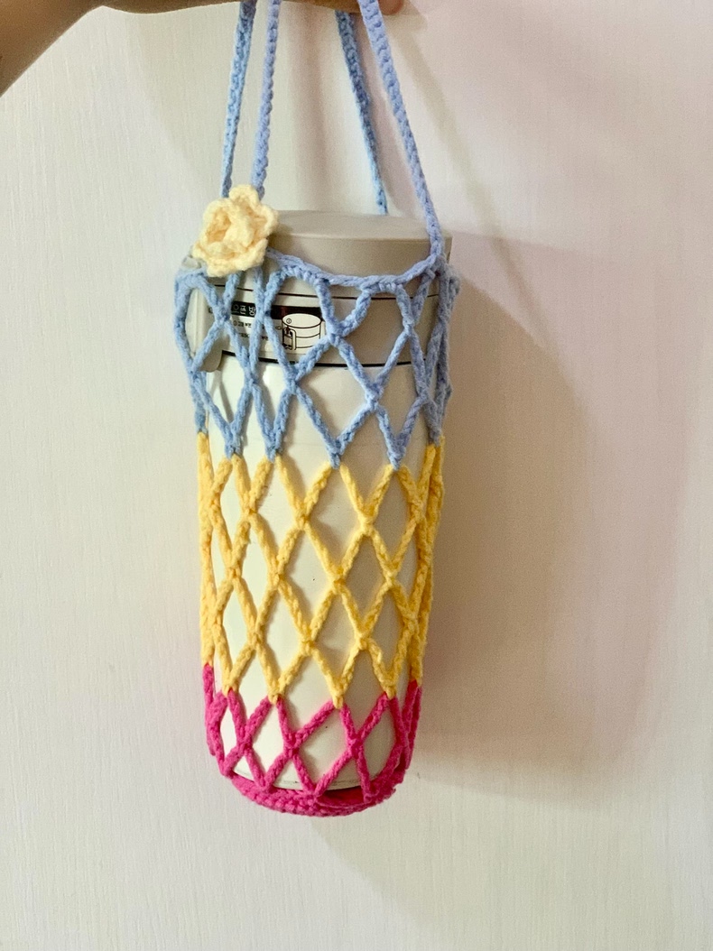 Crochet Bottle Holder Bag – Cute Fruit & Flower 2-in-1 Pouch, Handmade Tumbler Net Carrier & Bag Charm, 3 Colors Available - Image 13