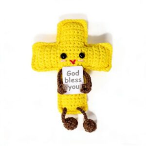Crochet Positive Cross Plush – Handmade "God Bless You" Gift