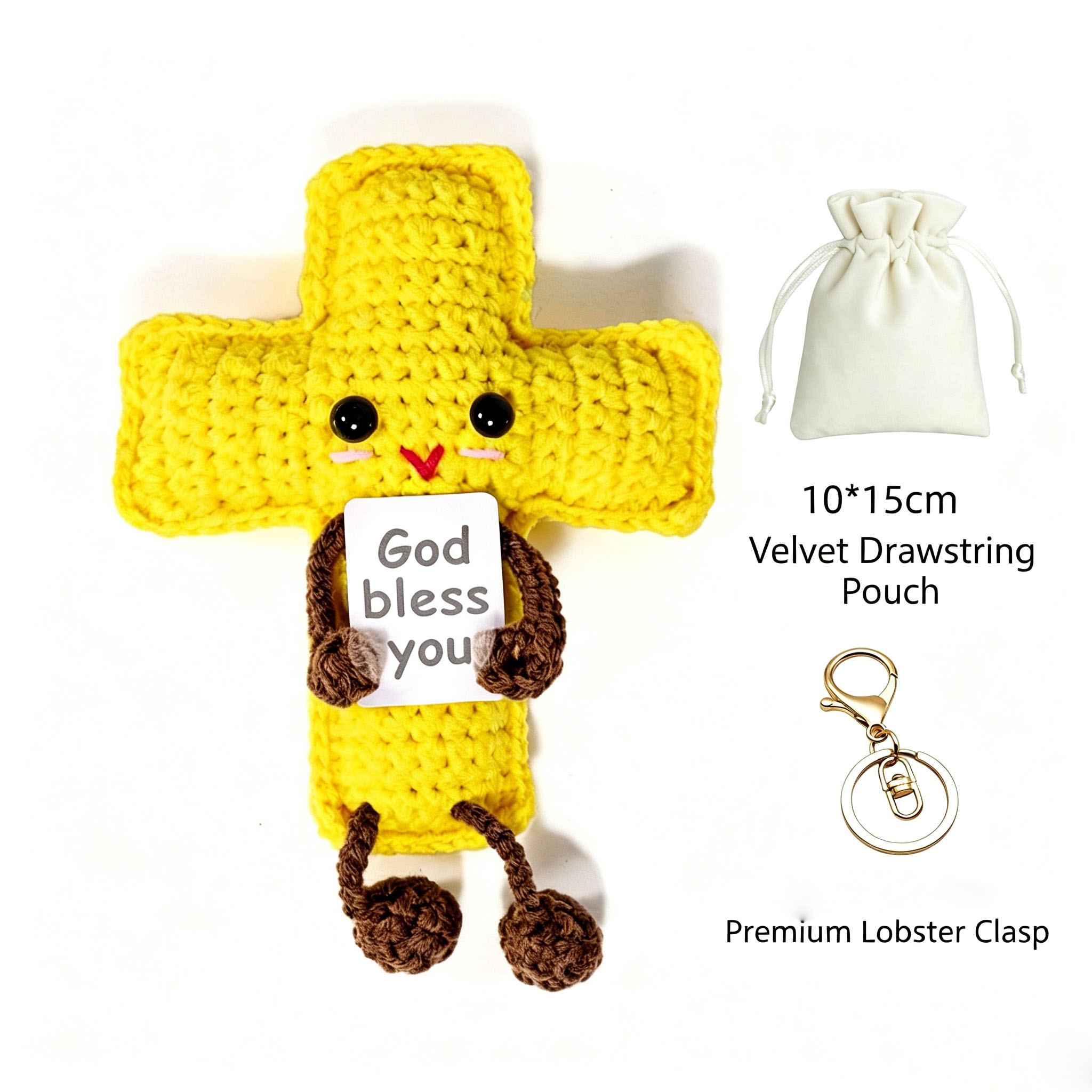 Crochet Positive Cross Plush – Handmade "God Bless You" Gift - Image 5
