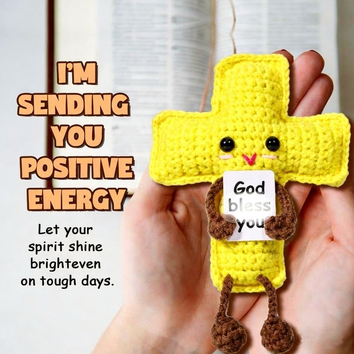 Crochet Positive Cross Plush – Handmade "God Bless You" Gift - Image 6