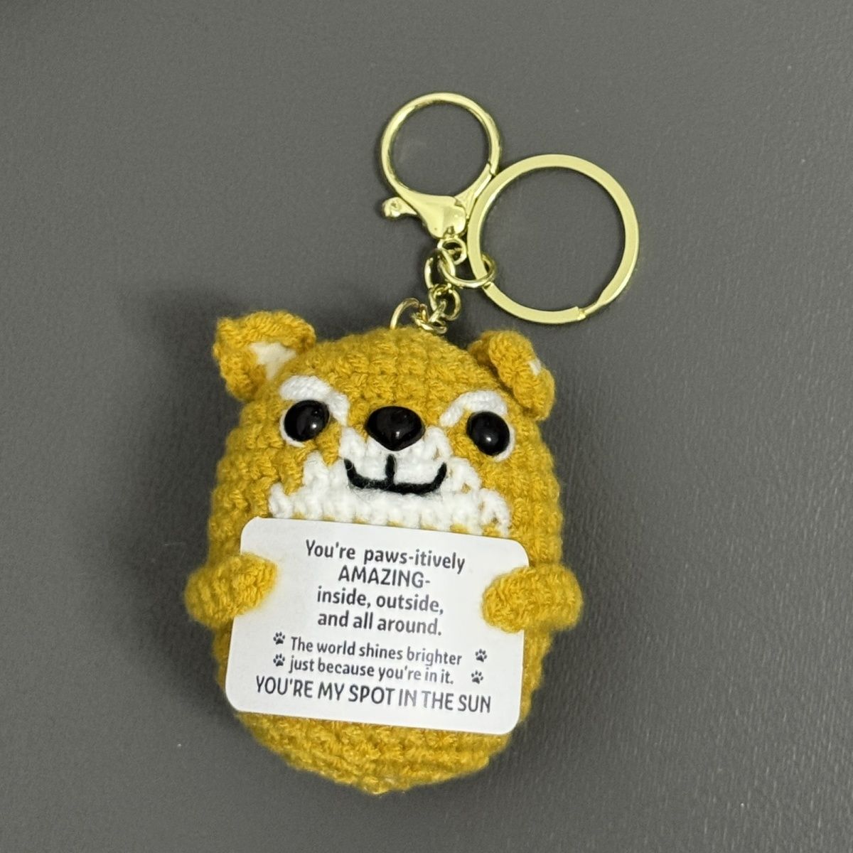 Crochet Puppy Keychain – Handmade "Paws-itively Amazing" Plush with Gold Clasp, Sweet Dog Lover Gift for Best Friend & Girlfriend - Image 3