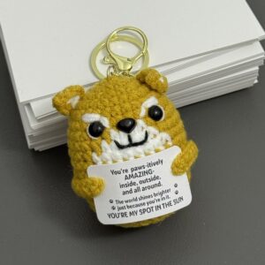 Crochet Puppy Keychain – Handmade "Paws-itively Amazing" Plush with Gold Clasp, Sweet Dog Lover Gift for Best Friend & Girlfriend