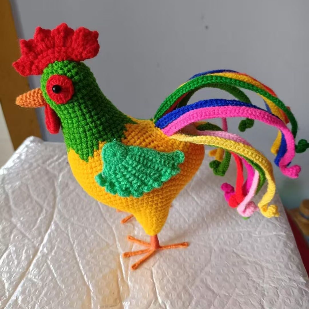 Amigurumi Chicken Rooster Figurine – Handmade Crochet Colorful Rooster, 19cm Tall Farmhouse Shelf Decor, Unique Gift for Chicken Lovers - Image 7