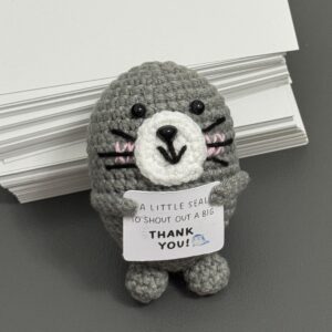 Crochet Seal Keychain – Handmade "Thank You" Amigurumi Plush with Gold Clasp, Perfect Gift for Teacher, Best Friend & Appreciation