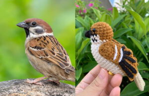 Realistic Crochet Sparrow Figurine, Amigurumi Bird Toy, Nature Lover Desk Decor
