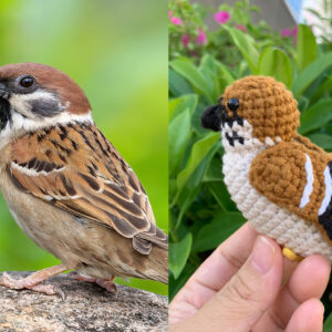 Realistic Crochet Sparrow Figurine, Amigurumi Bird Toy, Nature Lover Desk Decor