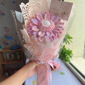 Crochet Flower Bouquet – Handmade Crocheted Sunflower Bouquet, Eternal Floral Gift for Her, 24 Colors Available, Ready to Ship