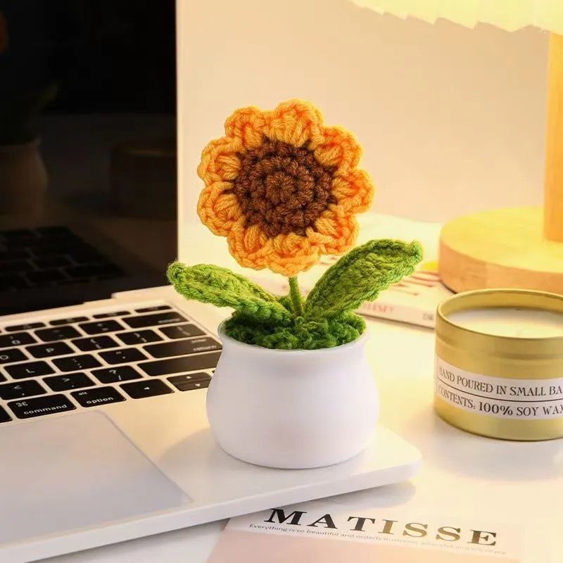 Handmade Crochet Sunflower Pot – Mini Potted Flower Desk Decor, Cottagecore Office Plant, Cute Gift for Her, Teacher & Coworker - Image 3