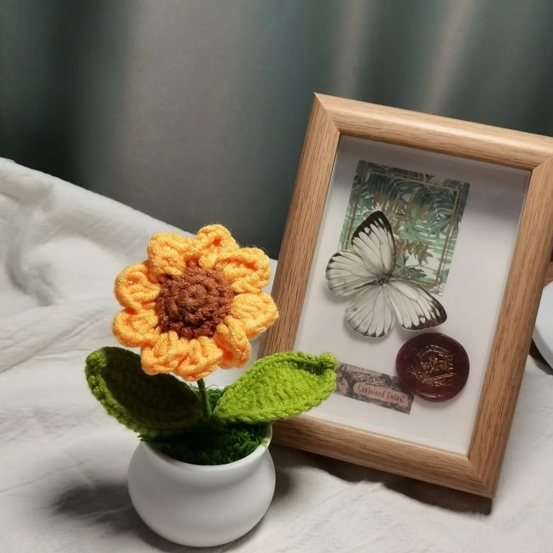 Handmade Crochet Sunflower Pot – Mini Potted Flower Desk Decor, Cottagecore Office Plant, Cute Gift for Her, Teacher & Coworker - Image 9
