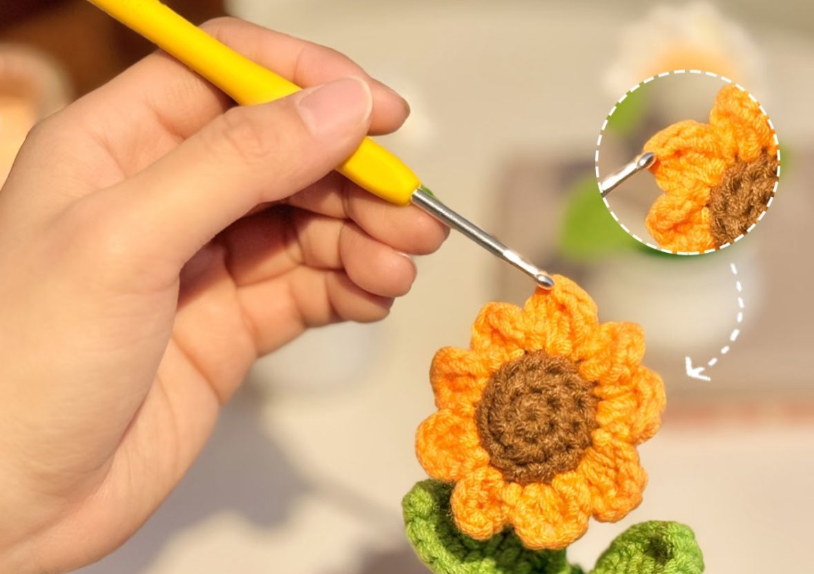 Handmade Crochet Sunflower Pot – Mini Potted Flower Desk Decor, Cottagecore Office Plant, Cute Gift for Her, Teacher & Coworker - Image 10