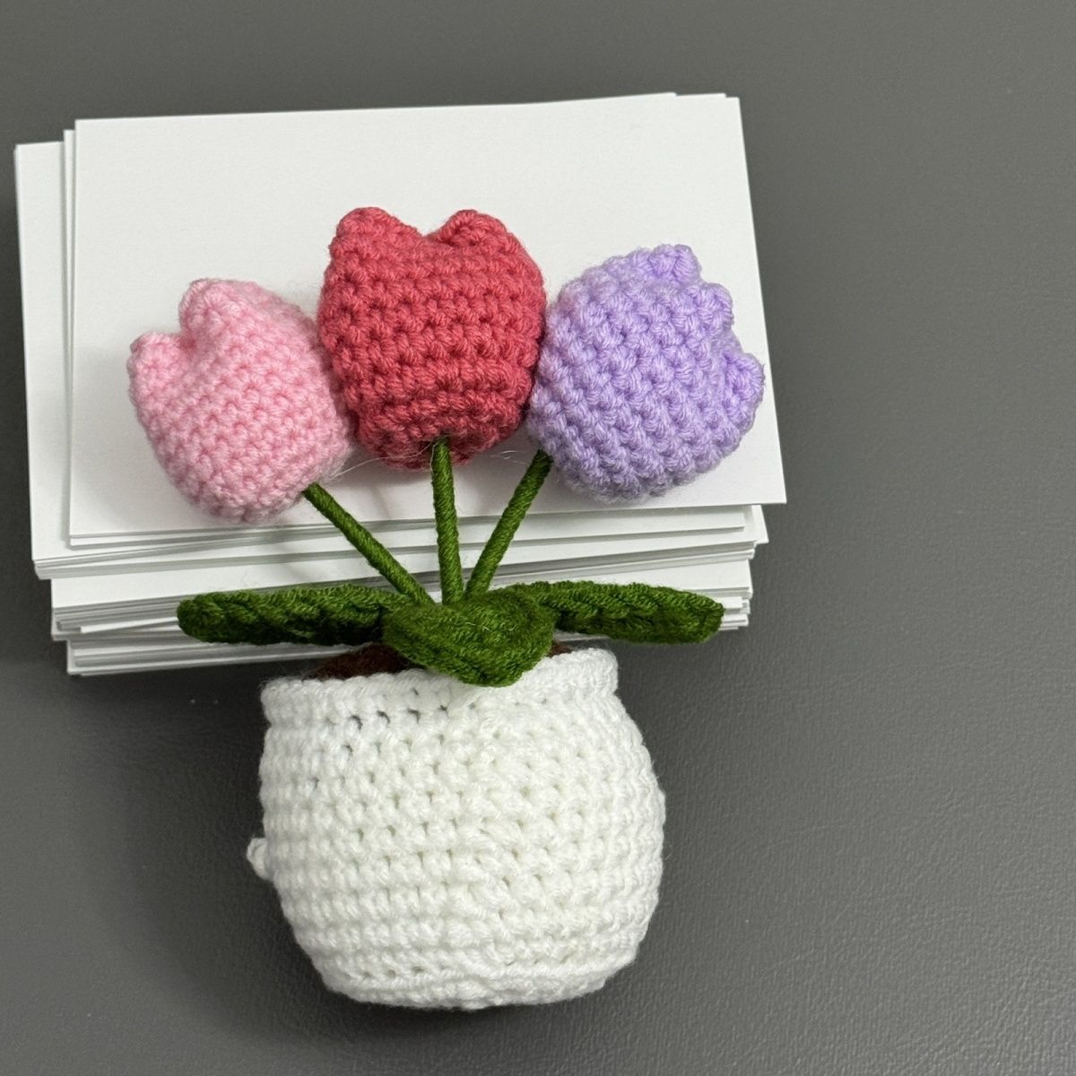 Crochet Tulip Pot Plush – Handmade "I Always Need You, Mom" Gift with Smiley Face, Mother's Day Present - Image 2