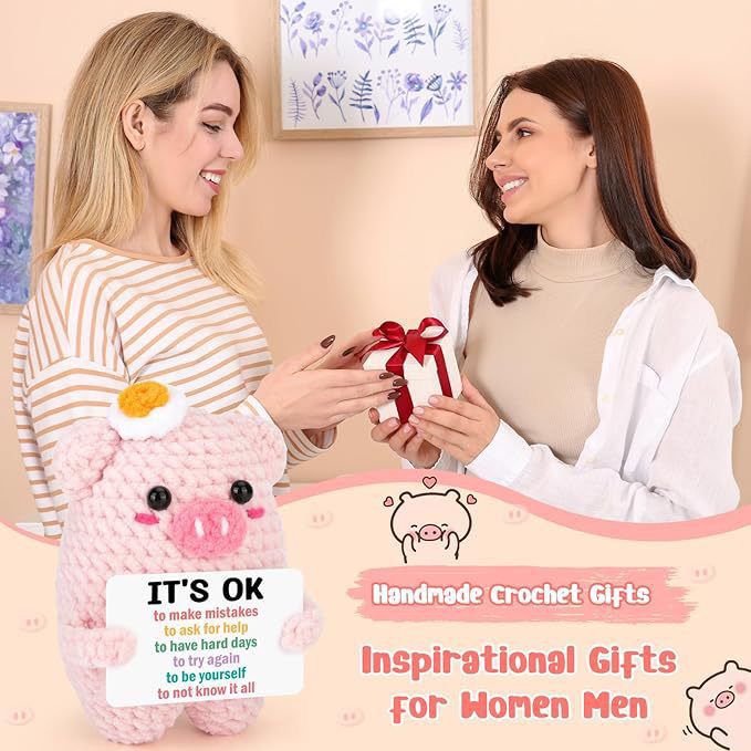 Handmade "IT'S OK" Emotional Support Pig | Cute Crochet Positive Affirmation Plushie & Gift - Image 2