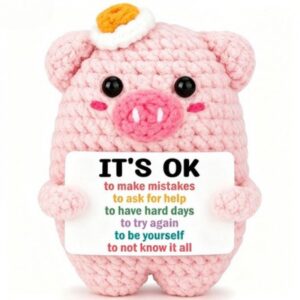 Handmade "IT'S OK" Emotional Support Pig | Cute Crochet Positive Affirmation Plushie & Gift