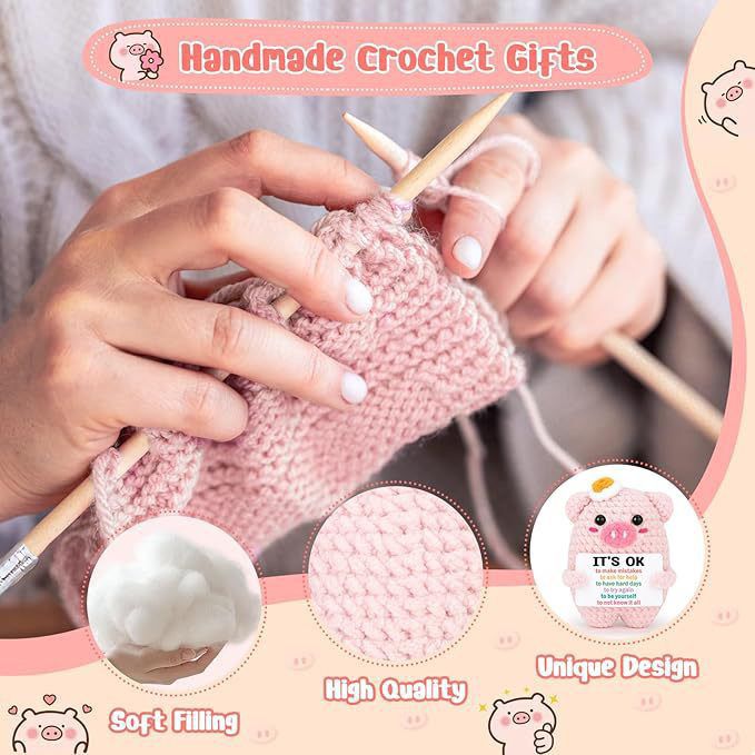 Handmade "IT'S OK" Emotional Support Pig | Cute Crochet Positive Affirmation Plushie & Gift - Image 5