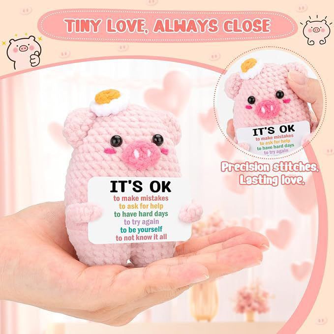 Handmade "IT'S OK" Emotional Support Pig | Cute Crochet Positive Affirmation Plushie & Gift - Image 6