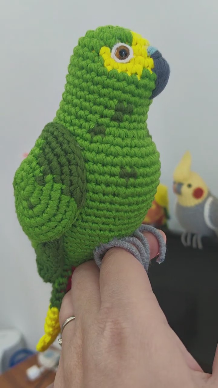 Handmade Yellow-crowned Amazon Figurine, Realistic Crochet Parrot Plush, Unique Birdwatcher Gift, Woodland Decor - Image 5