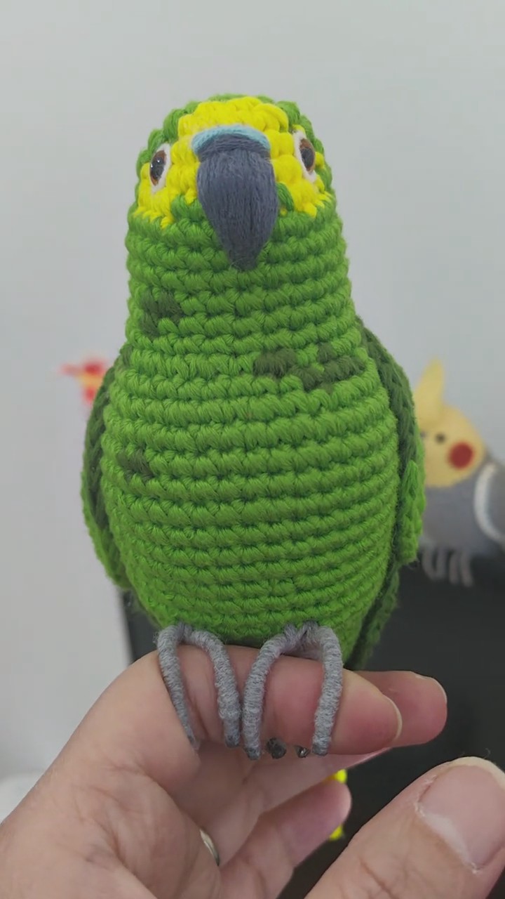Handmade Yellow-crowned Amazon Figurine, Realistic Crochet Parrot Plush, Unique Birdwatcher Gift, Woodland Decor - Image 6