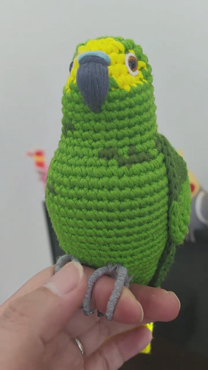 Handmade Yellow-crowned Amazon Figurine, Realistic Crochet Parrot Plush, Unique Birdwatcher Gift, Woodland Decor - Image 7