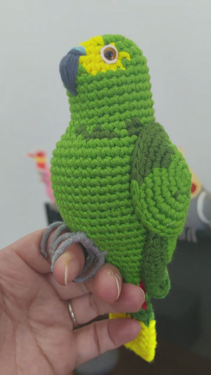 Handmade Yellow-crowned Amazon Figurine, Realistic Crochet Parrot Plush, Unique Birdwatcher Gift, Woodland Decor - Image 8
