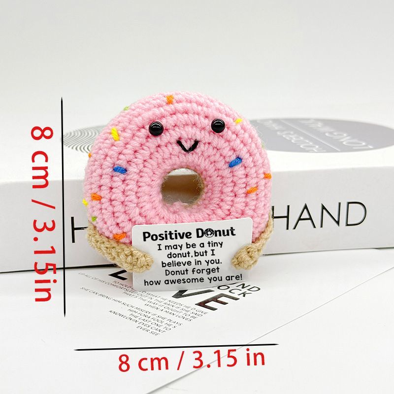 Positive Donut Crochet Plush – Handmade Amigurumi with Inspirational Pun Card, Cute Desk Buddy & Gift for Friends - Image 2