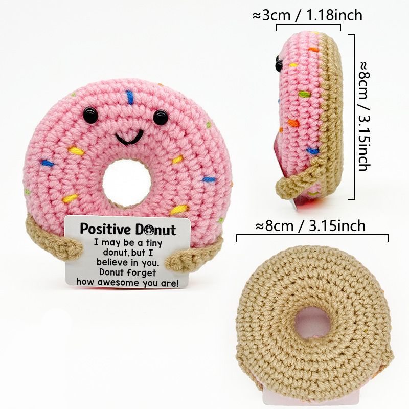 Positive Donut Crochet Plush – Handmade Amigurumi with Inspirational Pun Card, Cute Desk Buddy & Gift for Friends - Image 3