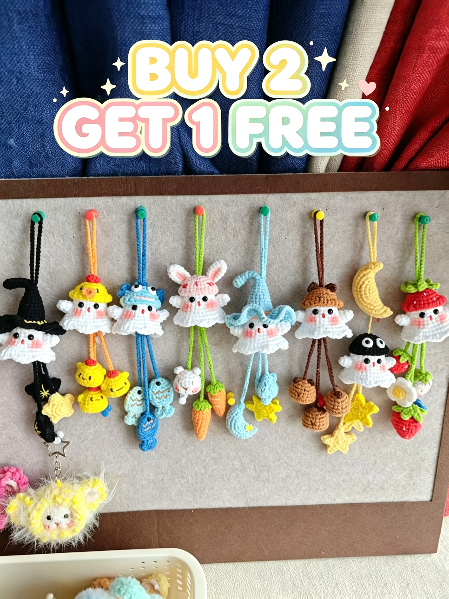 Crochet Ghost Keychain Charm – Buy 2 Get 1 Free! (15cm Body) - Image 3