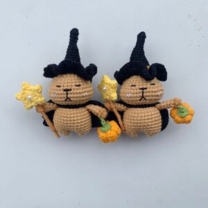 Halloween Wizard Capybara Crochet Doll, Handmade Amigurumi Capybara Keychain Decor