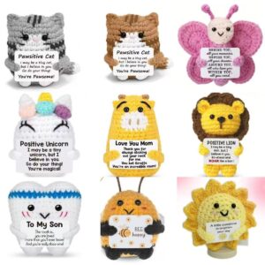 Handmade Crochet Positive Plush – Cute Emotional Support Amigurumi with Funny Pun Card, Desk Buddy & Anxiety Relief Gift, 33 Styles Available