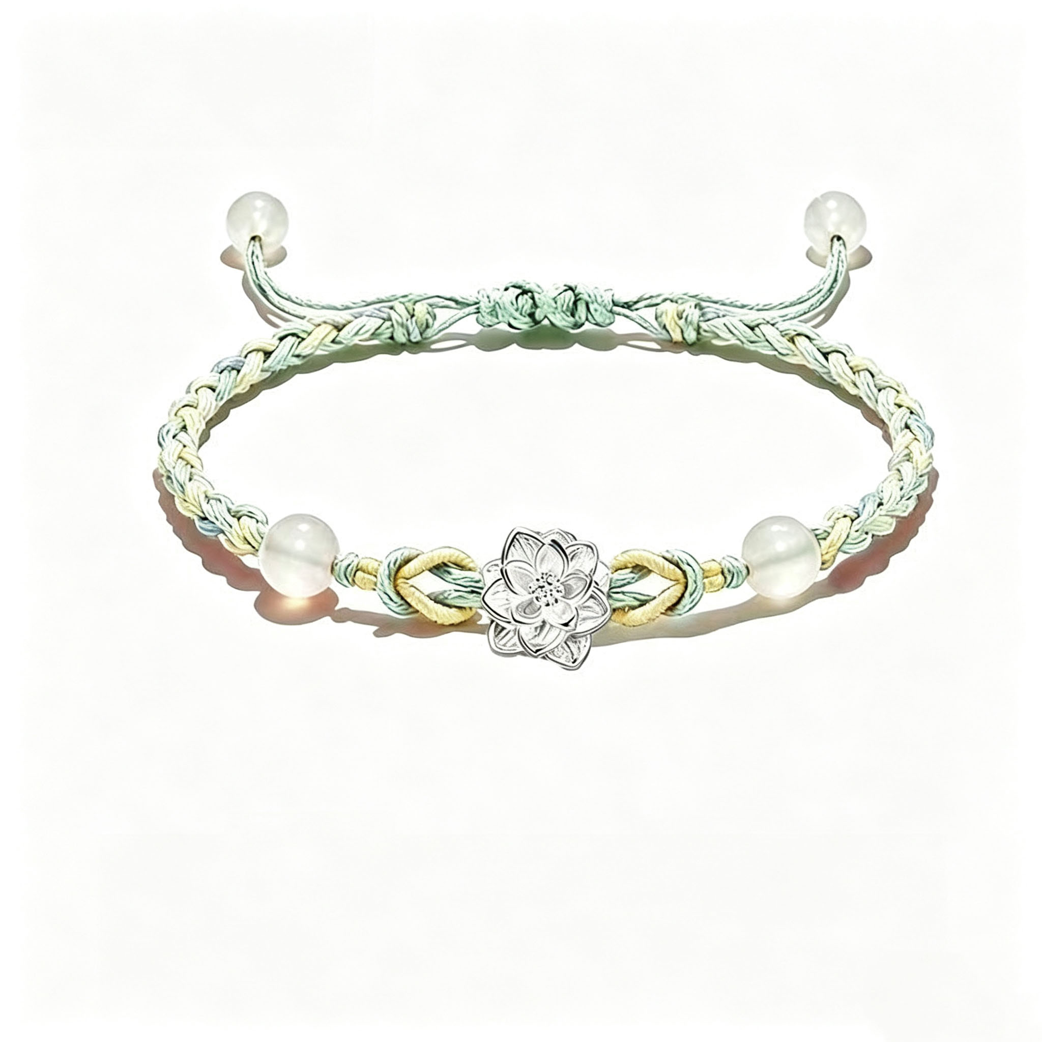 999 Sterling Silver Lotus Braided Bracelet – Unisex Adjustable Woven Rope Jewelry, Luck & Love Gift for Couples and Best Friends