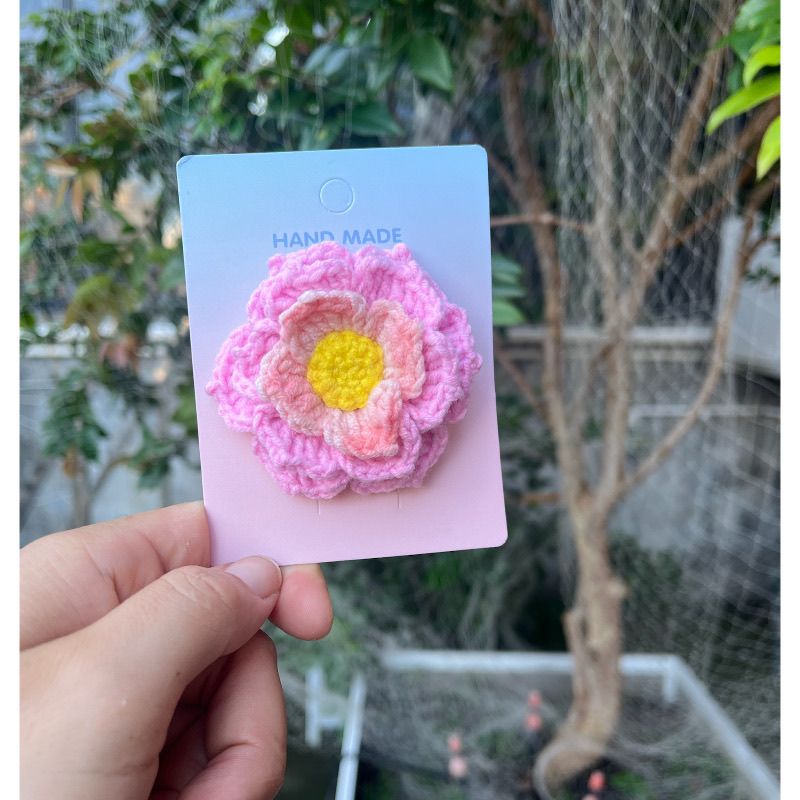 Handmade Crochet Pink Lotus Hair Tie, Hair Clip & Brooch – 3-in-1 Floral Accessory, 6.5cm (2.56") – Cute Gift for Girls & Women - Image 7