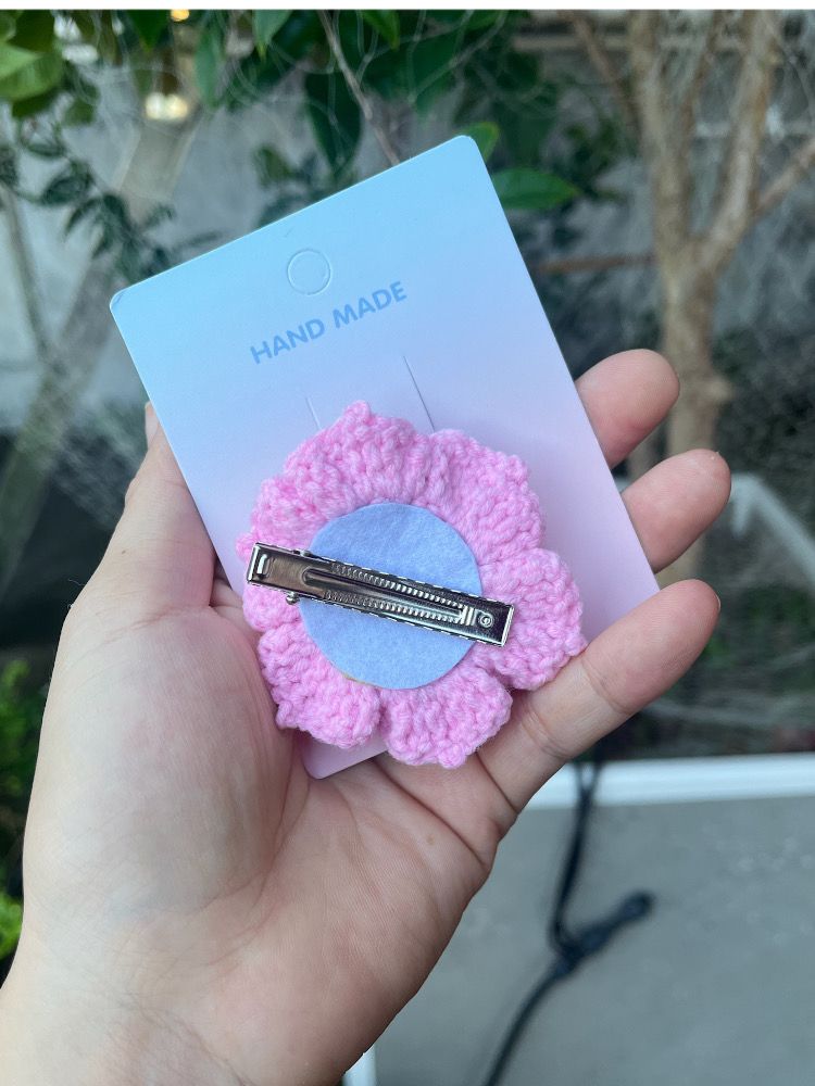 Handmade Crochet Pink Lotus Hair Tie, Hair Clip & Brooch – 3-in-1 Floral Accessory, 6.5cm (2.56") – Cute Gift for Girls & Women - Image 4