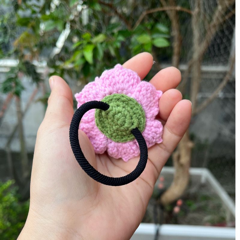 Handmade Crochet Pink Lotus Hair Tie, Hair Clip & Brooch – 3-in-1 Floral Accessory, 6.5cm (2.56") – Cute Gift for Girls & Women - Image 10