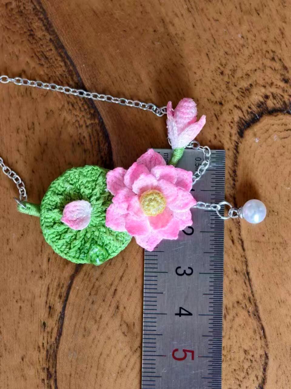 Handmade Micro-Crochet Lotus Necklace with Pearl – Adjustable 43cm-49cm (17"-19") – Convertible to Bracelet - Image 3
