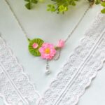 Handmade Micro-Crochet Lotus Necklace with Pearl – Adjustable 43cm-49cm (17"-19") – Convertible to Bracelet