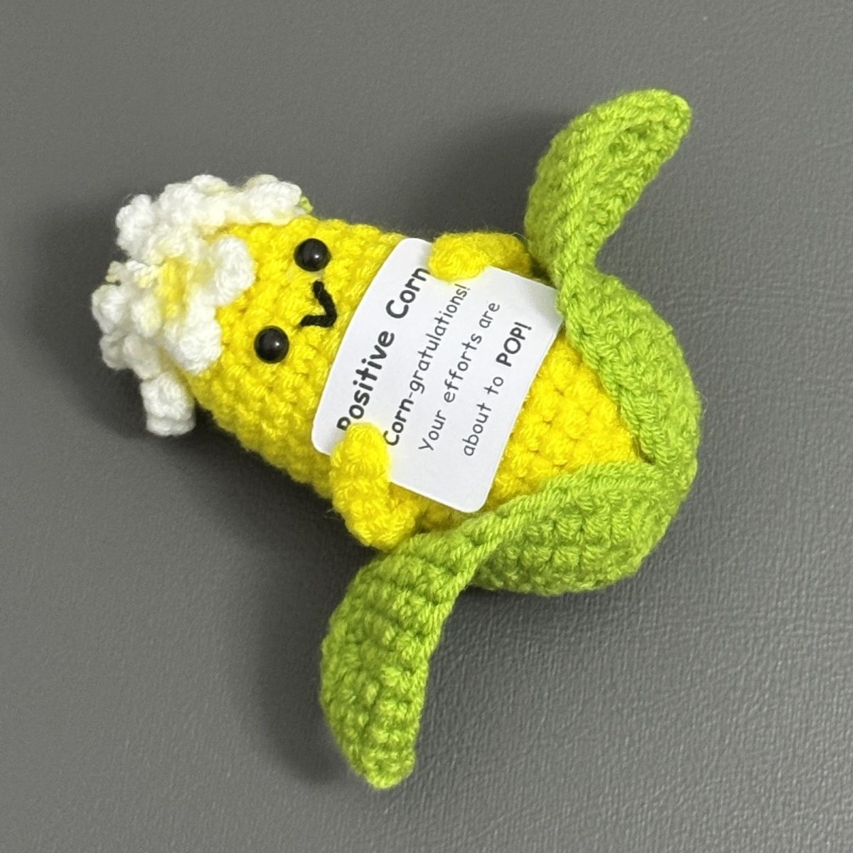 Handmade "Positive Corn" Emotional Support Plushie | Crochet Pun Gift & Desk Buddy - Image 2