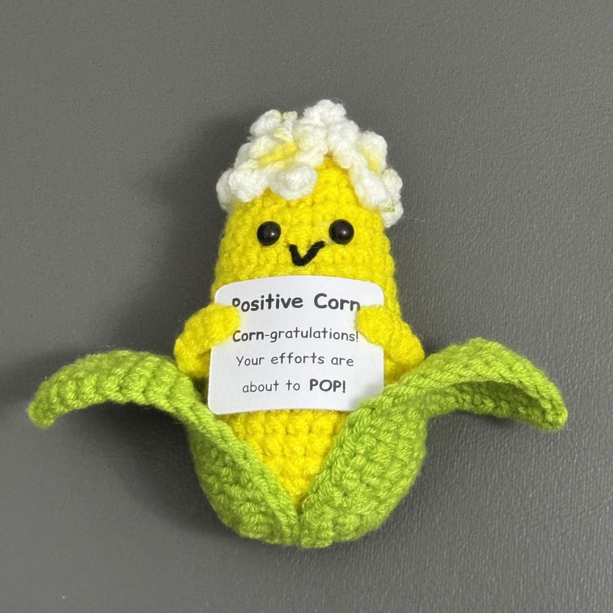 Handmade "Positive Corn" Emotional Support Plushie | Crochet Pun Gift & Desk Buddy