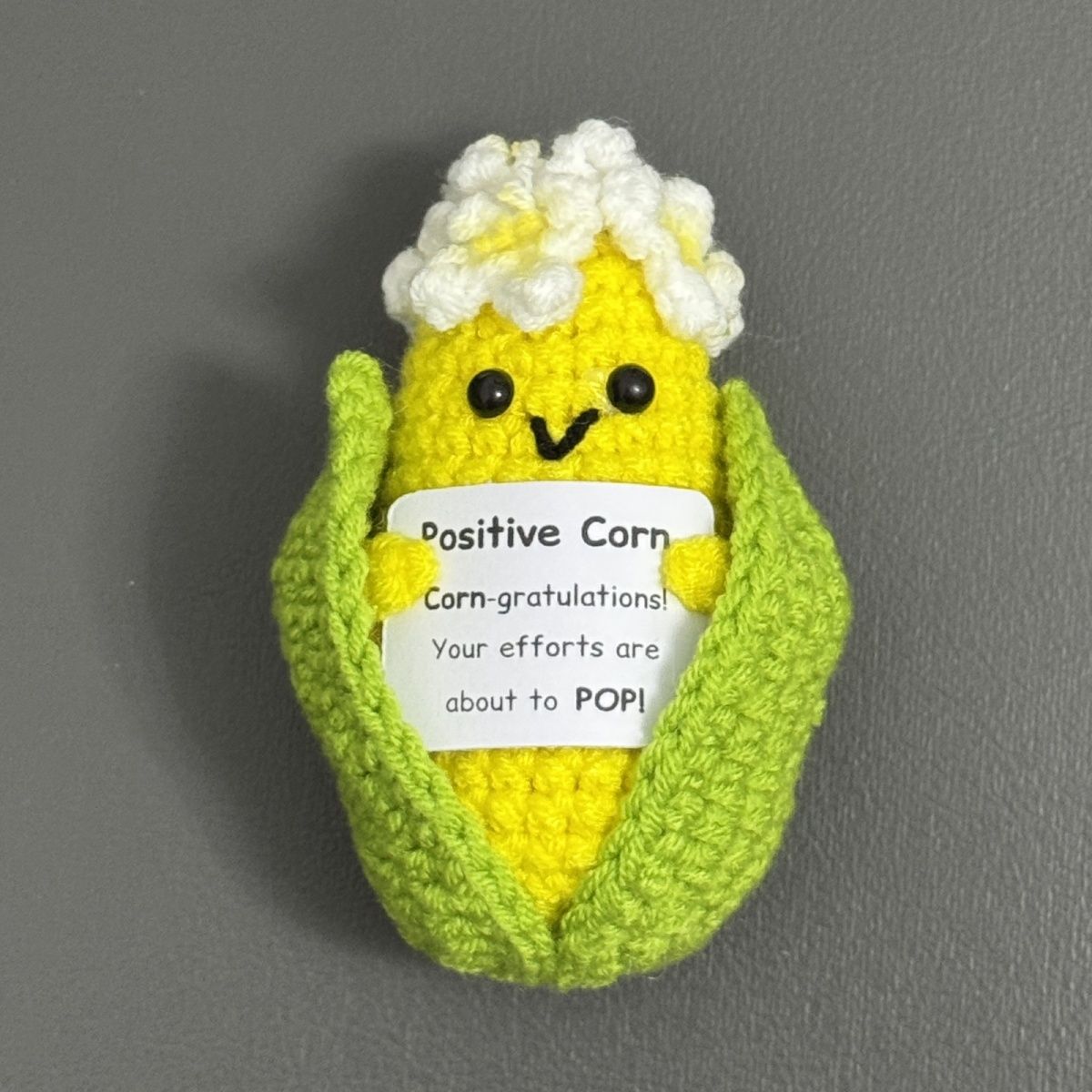 Handmade "Positive Corn" Emotional Support Plushie | Crochet Pun Gift & Desk Buddy - Image 5