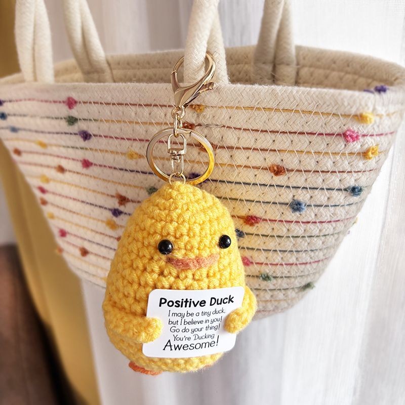 Positive Duck Crochet Keychain – Handmade Amigurumi with Funny "Ducking" Pun Card, Cute Bag Charm & Emotional Support Gift for Friends - Image 2